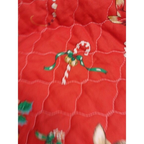 Christmas Tree Skirt Red Green Bambi Rabbit Cats Dogs Quilted Candy Cane 57" - Picture 12 of 12
